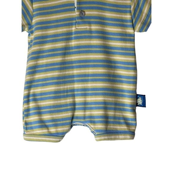 Pepper Toes Layette Blue And‎ Green Striped Collared Polo Short Romper Size 3M - Picture 5 of 10